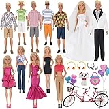 EuTengHao 30Pcs Doll Clothes and Accessories for 12 inch Boy and Girl Doll Includes 12 Set Wear Clothes Jeans and Wedding Dresses Tandem Bike Glasses Dog Bag and Colorful Balloons for 12 Inch Dolls