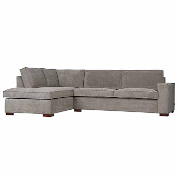 Pharao24 Ecksofa in Grau Grün Cord Webstoff modern Kurzer Schenkel Links (Frontansicht)