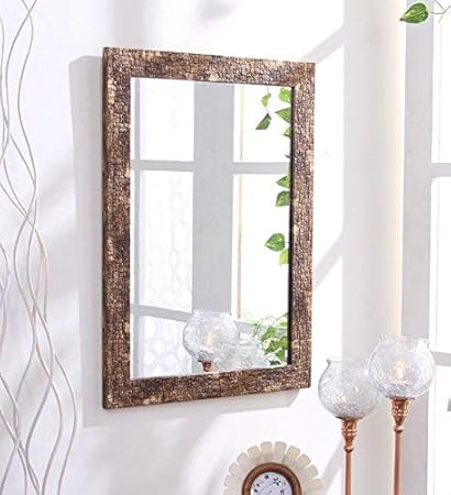 Creative Arts n Frame Aurous Fiber Wood Wall Mirror || Size - 15 x 21 inch || Solid Premium Black Water Resistant Synthetic Fiber Wood Made || Antique Gold ||