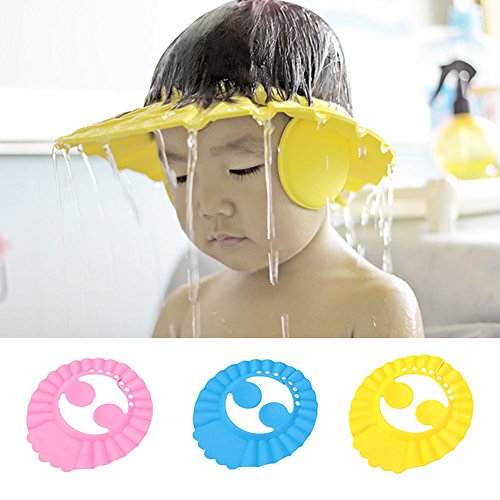 BESTOMZ Children Shower Cap Bathing Hair Washing Protection Hat Shampoo Shield for Kids Babies with Ear Protection Pads (Blue)