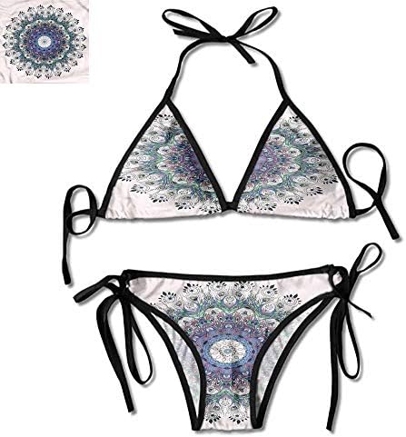 High Waist Mandala,Checkered Blooms Henna One Size Bikini Bathing Suit