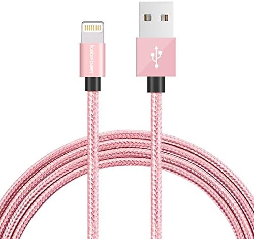 Kabe Baer 1 Pack (3.2 Feet) Nylon Braided Strengthen Lighting to USB Sync Cable Charger Cord for iPhone SE, 6s Plus, 6s,6, 5,5s,5c, iPad,iPad Air 1/2, iPad Mini 1/2/3, iPod (1-Pack Rose Gold)