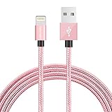Kabe Baer 1 Pack (3.2 Feet) Nylon Braided Strengthen Lighting to USB Sync Cable Charger Cord for iPhone SE, 6s Plus, 6s,6, 5,5s,5c, iPad,iPad Air 1/2, iPad Mini 1/2/3, iPod (1-Pack Rose Gold)