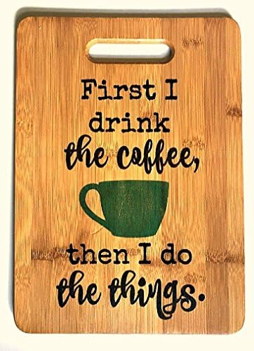 Bamboo Cutting Board by Bamboo &amp; Burlap | Organic &amp; Eco-Friendly, Ink-Set Coffee Design For Kitchen | Large, Comes w/ Burlap Bag, Wedding Gift