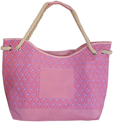 XL Turtle Print Beach Bag Tote - Available with Personalization (Pink)
