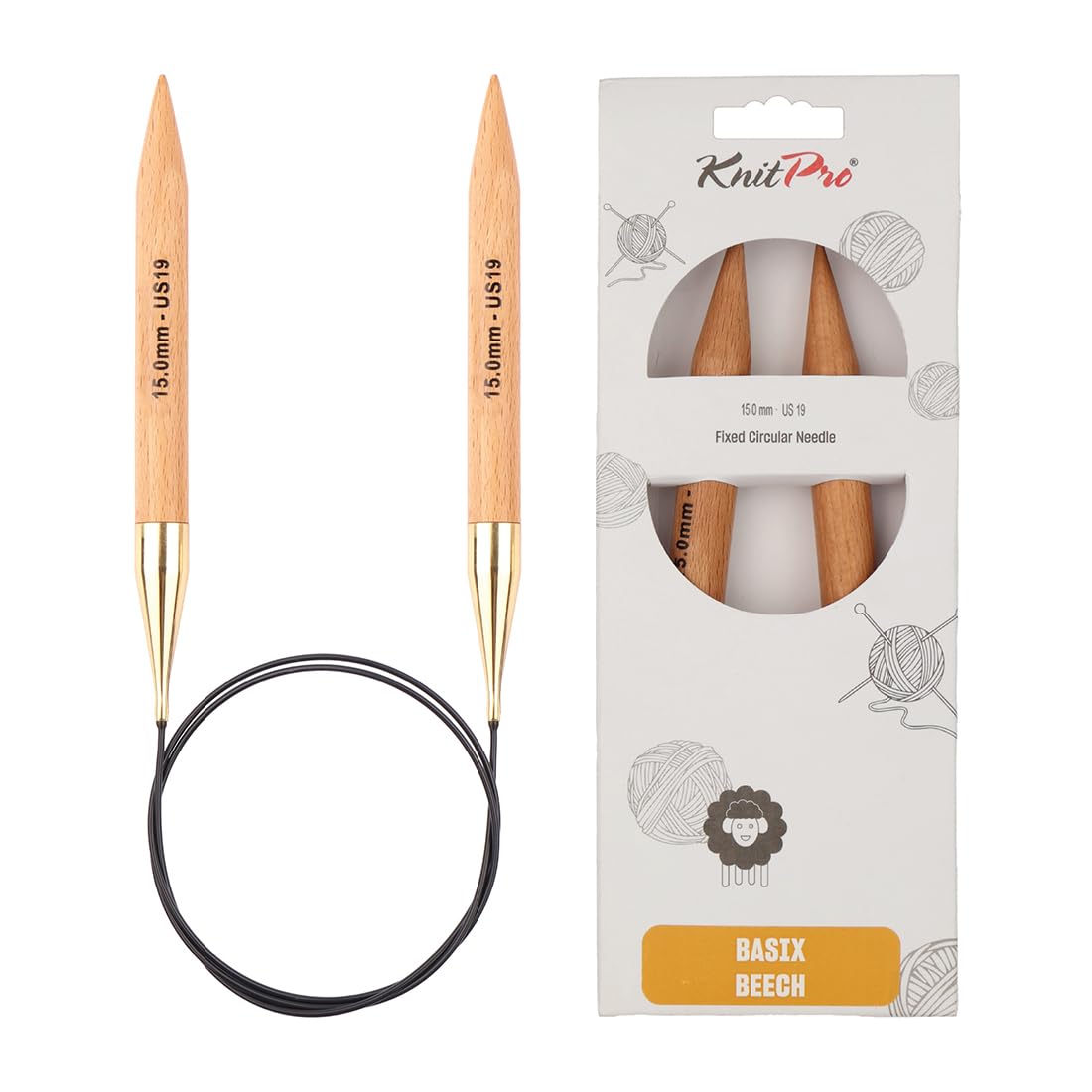 KnitPro Basix Beech Fixed Circular Needles 32" (80cm) | 15.00mm