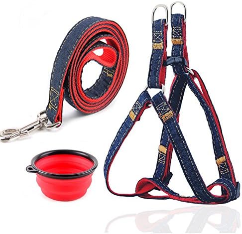 No-Pull Dog Leash Harness, Dog Rescue Harness，Adjustable and Heavy Duty Denim Dog Leash Collar for Training Walking Running, No-Pull Harness for Large/Medium/Small Dog (M (20-50 lb))