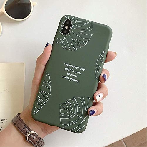 JIA Korean Style Banana Leaf Phone Case For Iphone Xr Xs Max 6 6s 7 8 Plus X Candy Soft Tpu Letter Phone Back Cover Coque For iPhone 6 6S Green