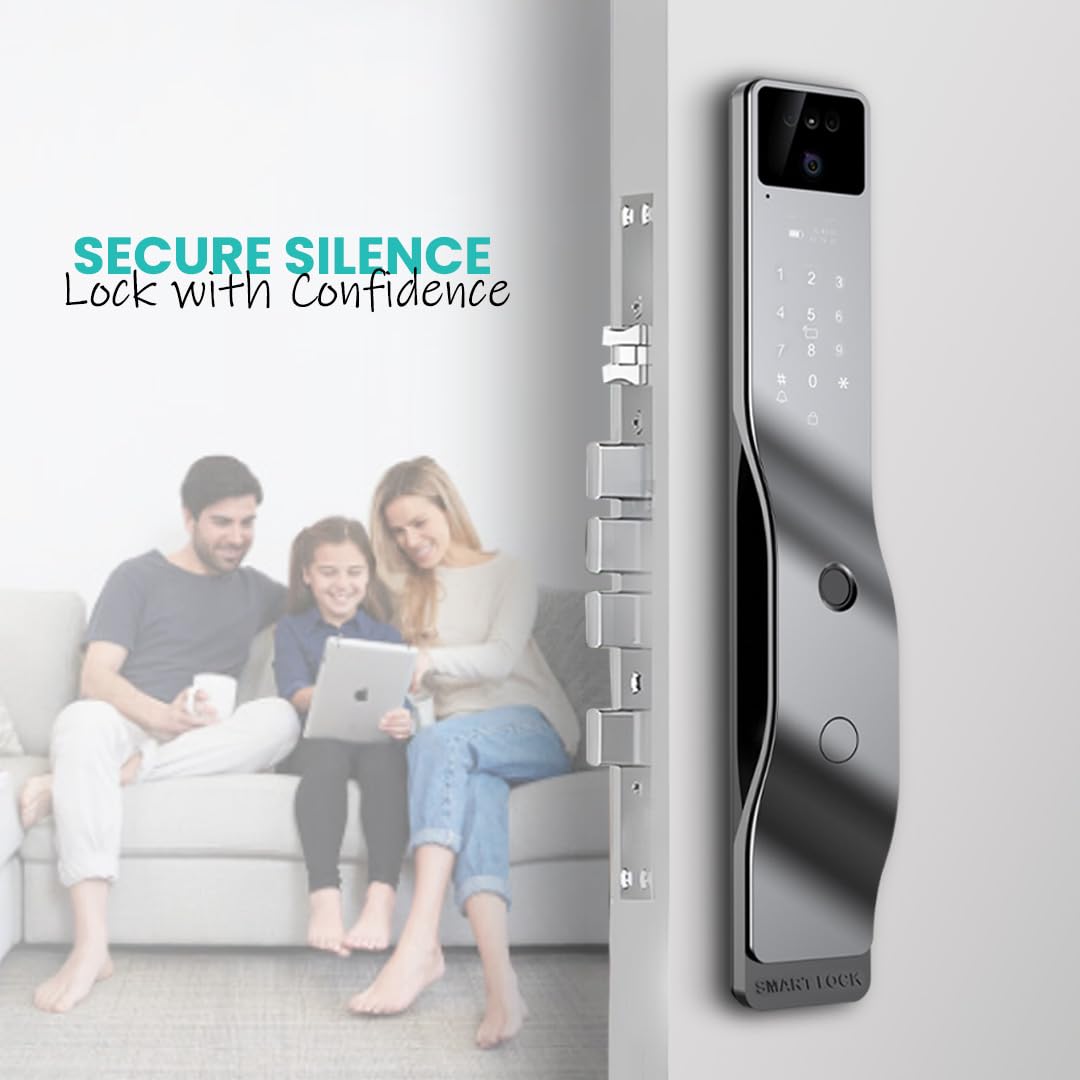 Smart Door Lock with 3D Face Recognition & 1080P Camera – Keyless Entry via Face ID, Palm Ve, Fingerprint, App, Code, IC Card & Key | WiFi, Auto-Lock, Alexa & Tuya Compatible