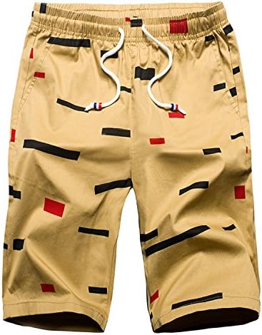Onin Color Print Men's Cotton Shorts Casual Pants Men Cropped Pants Beach Pants Large Size,Khaki,L