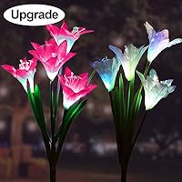Goodtechnical Solar Garden Outdoor Lights, 2Packs Solar Flower Lights Outdoor Color Changing Decorative Landscape Lawn Yard Stake Patio Lily Lights Solar Powered (Pink & White)