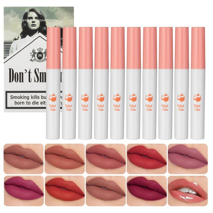 Lana Del Rey Matte Lipstick Set - 10 Colors Cigarette Style, Highly Pigmented Non-stick Cup, Waterproof, Long Lasting for Girls and Women