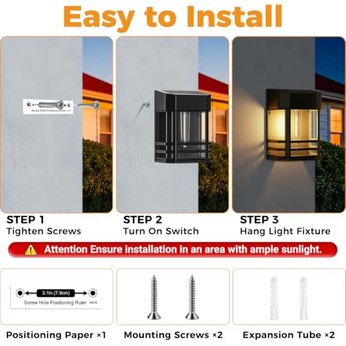 btfarm 4 Pack Solar Fence Lights Outdoor with 3 Brightness, Retro Wall Lights Solar Powered Edison LED Bulbs, Waterproof Post Wall Mount Lights for Deck Porch Garden Patio Backyard Decor, Warm White