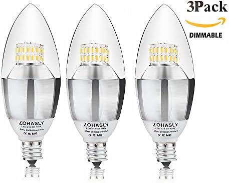 LOHASLY 5W Dimmable LED Candelabra Bulb, [40 Watt Equivalent], Daylight White 6000K , LED Candle Bulbs,E12 Candelabra Base ,CRI80+, 450 Lumens, 120V, LED Bulbs (Pack of 3)