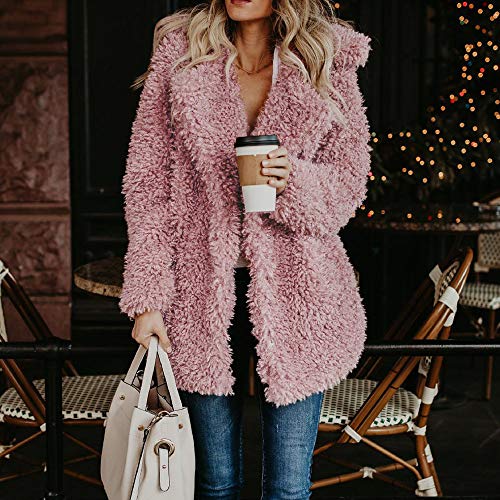 Sunward Women's Casual Faux Fur Long Coat Lapel Shaggy Open Front Jackets (XL, Pink) - Thumbnail 2
