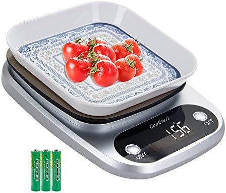 Cookmii Electric Kitchen Scales 10kg(22lbs) Stainless Steel Food Scales Digital with Traditional Chinese Style Bowl (Silver)