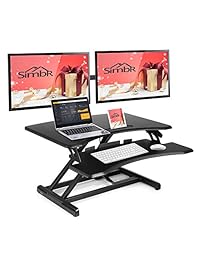SIMBR convertidor de escritorio de pie para monitor doble, altura ajustable para sentarse a pie escritorio con bandeja extraíble para teclado