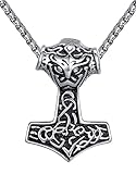 Men's Stainless Steel Viking Thor's Hammer Celtic Knot Pendant Necklace, 24