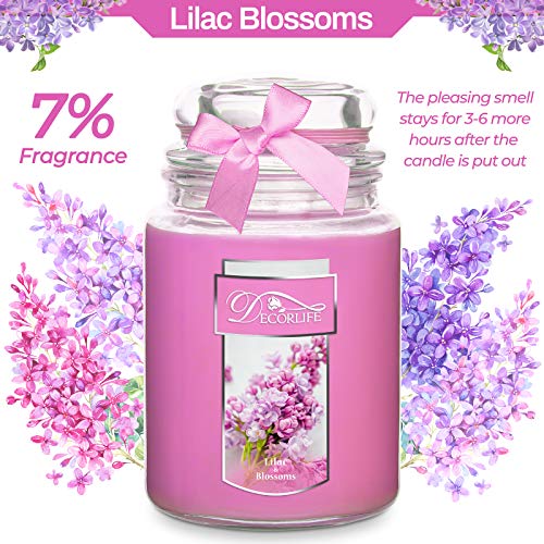 Decorlife 22 oz Scented Candles, Large Lilac Blossoms Candle Jars with