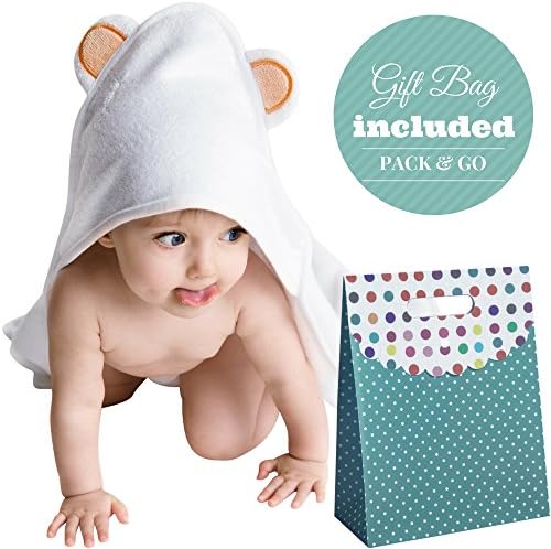 Bamboo Baby Hooded Bath Towel And Washcloth Set By Vesta Baby: Organic And Eco-Friendly, Soft For Sensitive Skin, Hypoallergenic, Antibacterial, 34’’x34’’Absorbent Towel For Toddlers. (Gift Bag Set)
