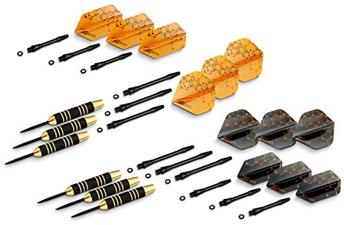 Professional Steel Tip Darts Set - Custom Shaft and Flight Setup | 6 Brass Barrels 22grams | 12 Aluminum Shafts 35/48mm | 12 Flights Standard/Slim | Darts Sharpener | Darts tool and Case - Thumbnail 2