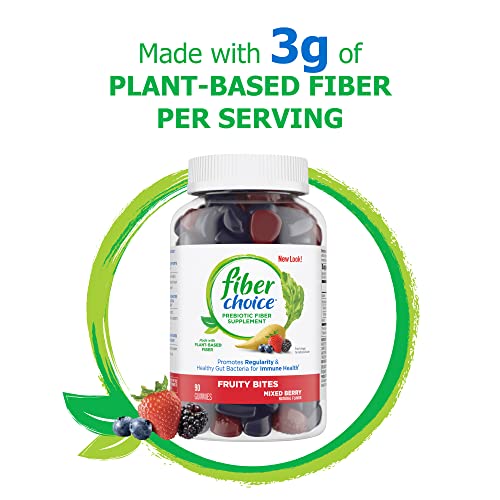 FIBER CHOICE 3G FRUITY BITES DAILY PREBIOTIC FIBER SUPPLEMENT GUMMIES, MIXED BERRY, 90 COUNT (2 PER SERVING)