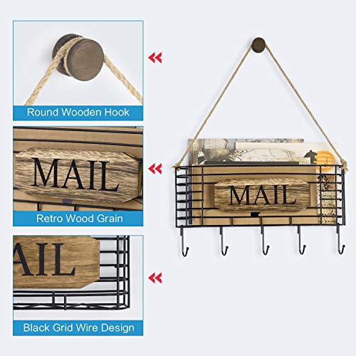 SRIWATANA Mail Holder, Rustic Mail Organizer Wall Mount Hanging Mail