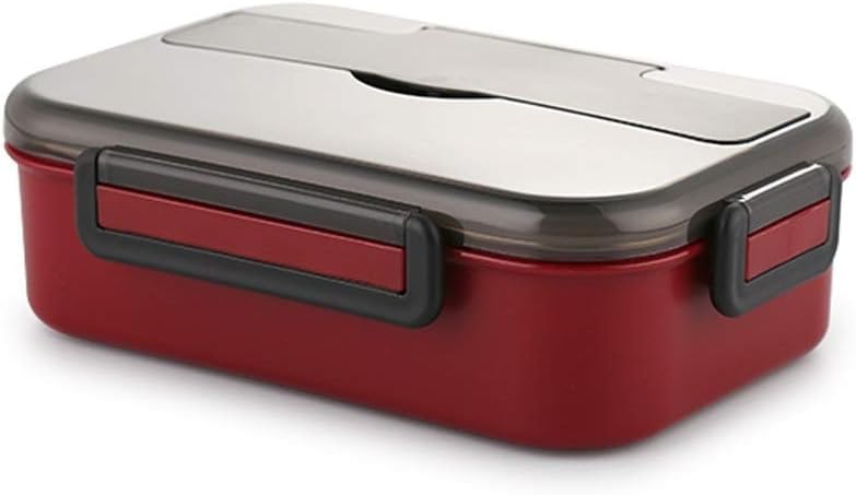 YWAWJ Insulation lunch box Stainless Steel Tray Bento Boxes, Travel Picnic Lunch Box Set With Spoon Chopstick,Good For Work Lunch (Color : Red)