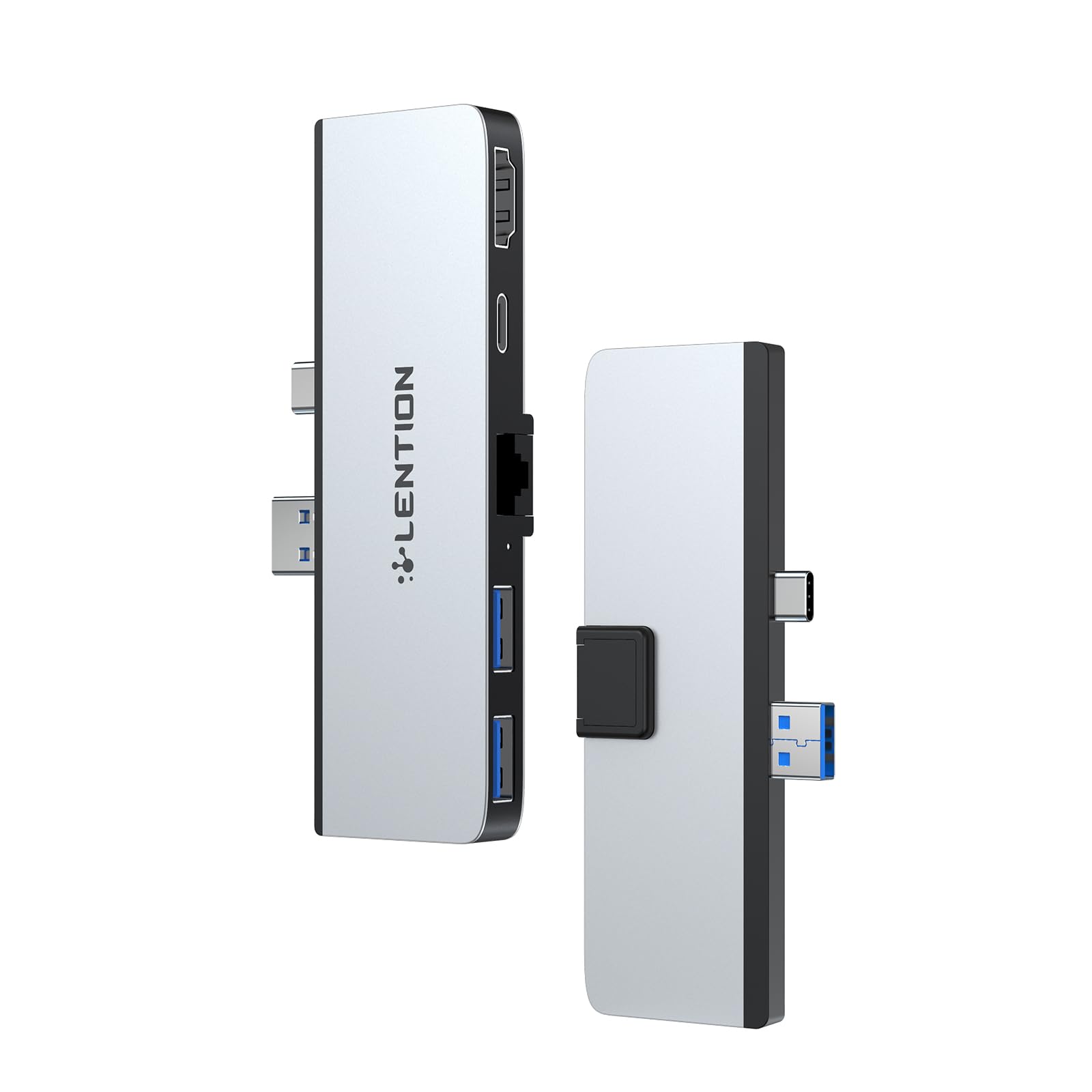 LENTION 5-in-1 USB C Hub for Surface Pro 7 Only, with 4K/60Hz HDMI, Gigabit Ethernet, 2 USB 3.0 and 60W Type C Charging Port, Stable Driver Adapter (CB-CS35, Silver)