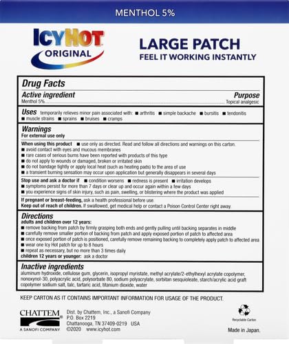 Icy Hot Medicated Patch Extra Strength Pain Relief Patch for Back or Large Area, 5 Count