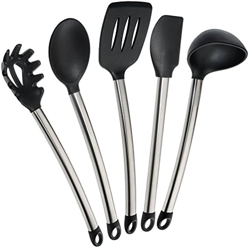 Lvguang 5Pcs Stainless Steel Non Stick Kitchenware Cooking Baking Tools Kitchen Gadgets Spoon Shovel Black