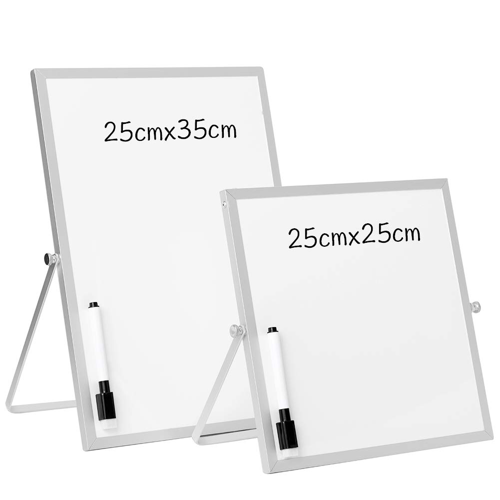 DOEWORKS Desktop Magnetic Whiteboard, Double-Sided Small Whiteboard, Portable Dry Erase Board Reminder Board for Home School Office, 25 x 25cm