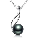 VIKI LYNN Tahitian Black Pearl Necklace for Women 9-10mm Tahitian Cultured Black Pearl Pendant Gift for Wife Wedding Birthday Anniversary Jewelry-Mom Girlfriend Her Mothers Day Gifts for Mom Women Valentines Christmas Day