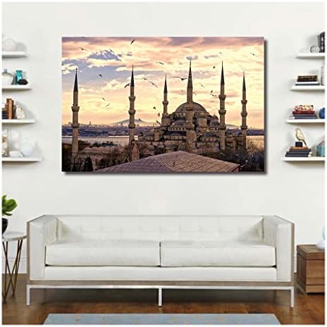 Artrend W0725 City Turkey Istanbul Sultanahmet Mosque Cityscape Canvas Digital Printing Posters Unframed 16x24 Inch with 2 Inch Color Bleed Border