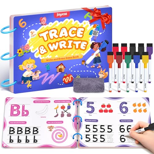 JoyCat Preschool Learning Activities 48 Reusable Pages, Handwriting Practice for Kids Toddlers, Tracing Letter Number Workbooks, Educational Autism Busy Book, Learning Gift Toys for 3 4 5 Year Olds