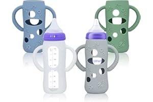 DOLREME 4 Pack Silicone Bottle Sleeves for Lansinoh Glass Baby Bottles, 8 oz, Anti-Slip Protective Covers with Handles, Baby Essentials(Bottles Not Included)