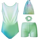 Tstiti Girls Gymnastics Leotard Set with Shorts and Scrunchie 4 Piece Sparkle Training Outfit for Dance Practice