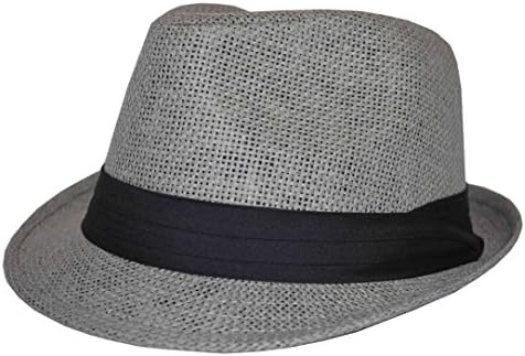 MLN Men's Straw Fedora Gray With Black Band 64cm 3xl