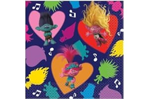 Multicolor Trolls Luncheon Napkins - 16 Count, Perfect for Birthdays, Theme Parties, and Everyday Use