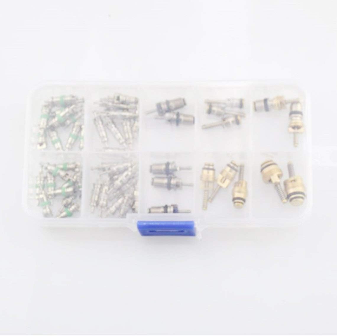 Zinniaya 55pcs/Box A/C AC Schrader Valve Cores Assortment for R134a R12 R22 7 Kinds AC Kit Universal Valve Cores