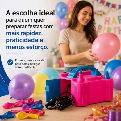 Bomba Inflador de Bexigas 220V 2 Bicos Compressor de Ar Para Balões