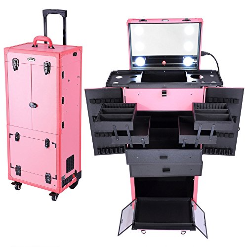Portable Pink Makeup Case with Light, Mirror, Wheels Nigeria Ubuy
