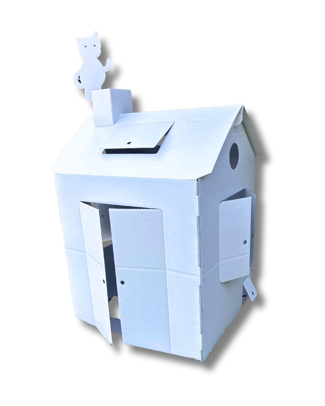 bibabox The Large Cardboard Painting House Playhouse, Made of Sturdy White Cardboard, 125 x 90 x 73 cm