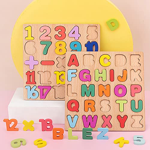 Wooden Puzzles for Toddlers, 3pack Alphabet Shape Puzzles for Kids 3 Wooden Montessori Toddler Wooden Alphabet Number Shape for Kids 3 Years Old Boys & Girls
