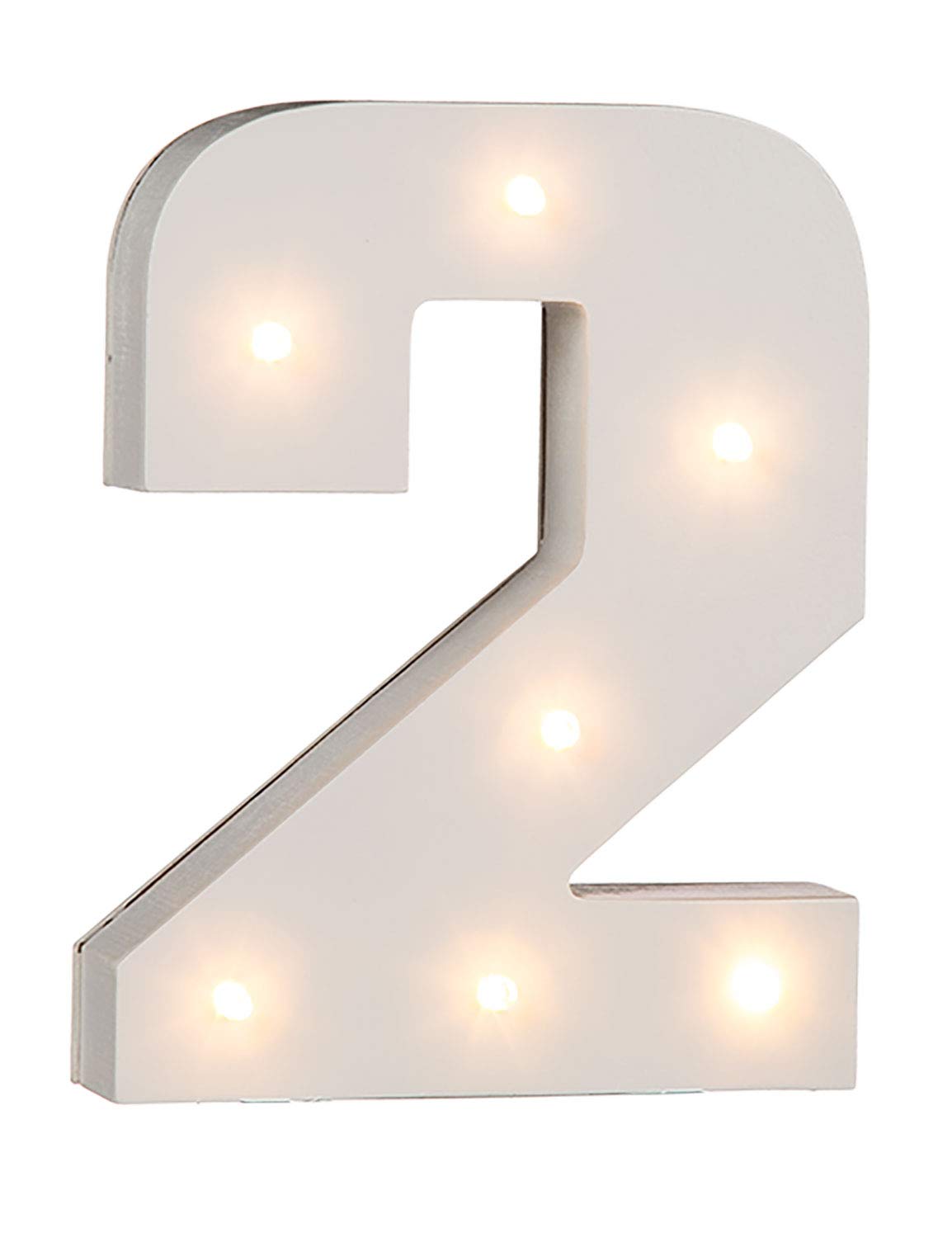 OOTB Illuminated Number 2 Light with 7 LED, Wood, White