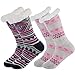 DG Hill Treehouse Knit (2 Pack) Womens Thick Knit Sherpa Fleece Lined Thermal Fuzzy Slipper Socks with Grippers