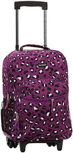 Kids Purple Leopard Pattern Rolling Backpack, Wheeling Luggage, Duffel Wheels, Lightweight Fashionable, Kids School Bag, African Themed Duffel, Exotic Jungle Zoo Safari Suitcase