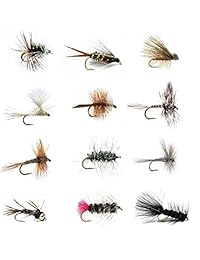 Pesca con Mosca señuelos para pesca a mosca para pesca de trucha y otros peces agua dulce   Set de 36 Atados a mano   12 patrones de moscas en húmedo y seco incluyendo Nymph, Bead Head, Wooly Bugger   se vende por alimentador Creek