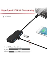 Lenovo USB C Hub, USB tipo C a 4 puertos USB 3.0 Hub de datos para 2016 2017 Macbook pro,  Chromebook pixelbook, unidades Flash USB y otros dispositivos