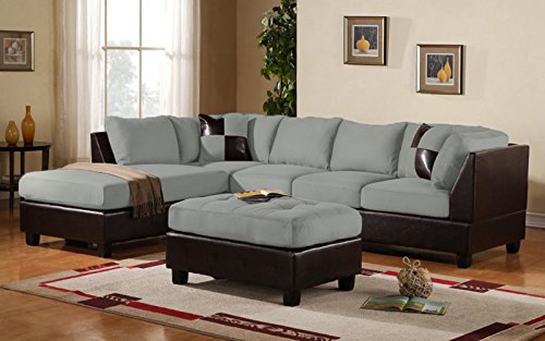 Case Andrea Milano 3-Piece Microfiber Faux Leather Sectional Sofa with
Ottoman, Grey